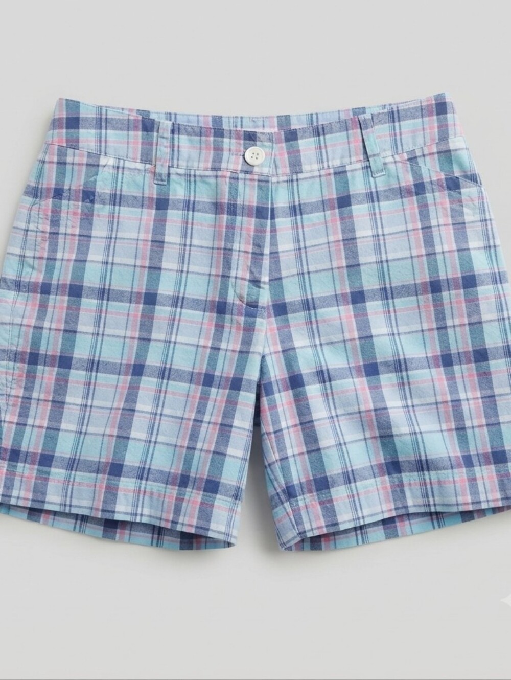 Talbots Petite 4P Plaid Shorts Cotton Blue Pink Aqua Preppy